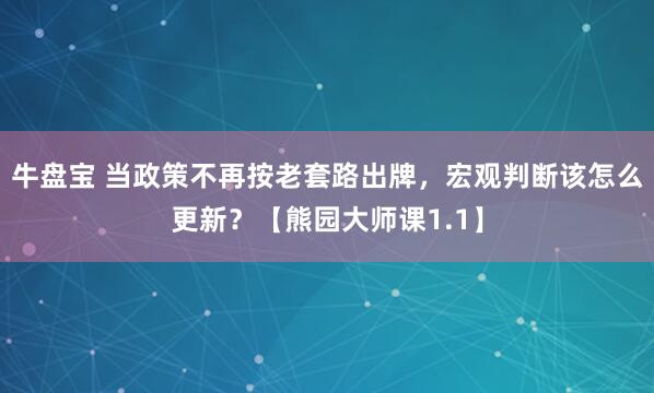 牛盘宝 当政策不再按老套路出牌，宏观判断该怎么更新？【熊园大师课1.1】
